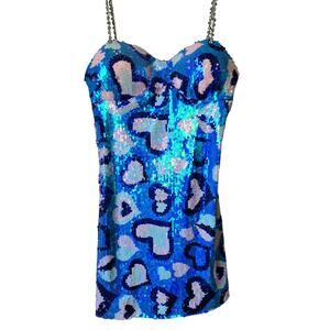 Amylynn Heart Diamante Sequin Mini Dress NWOT Size Small